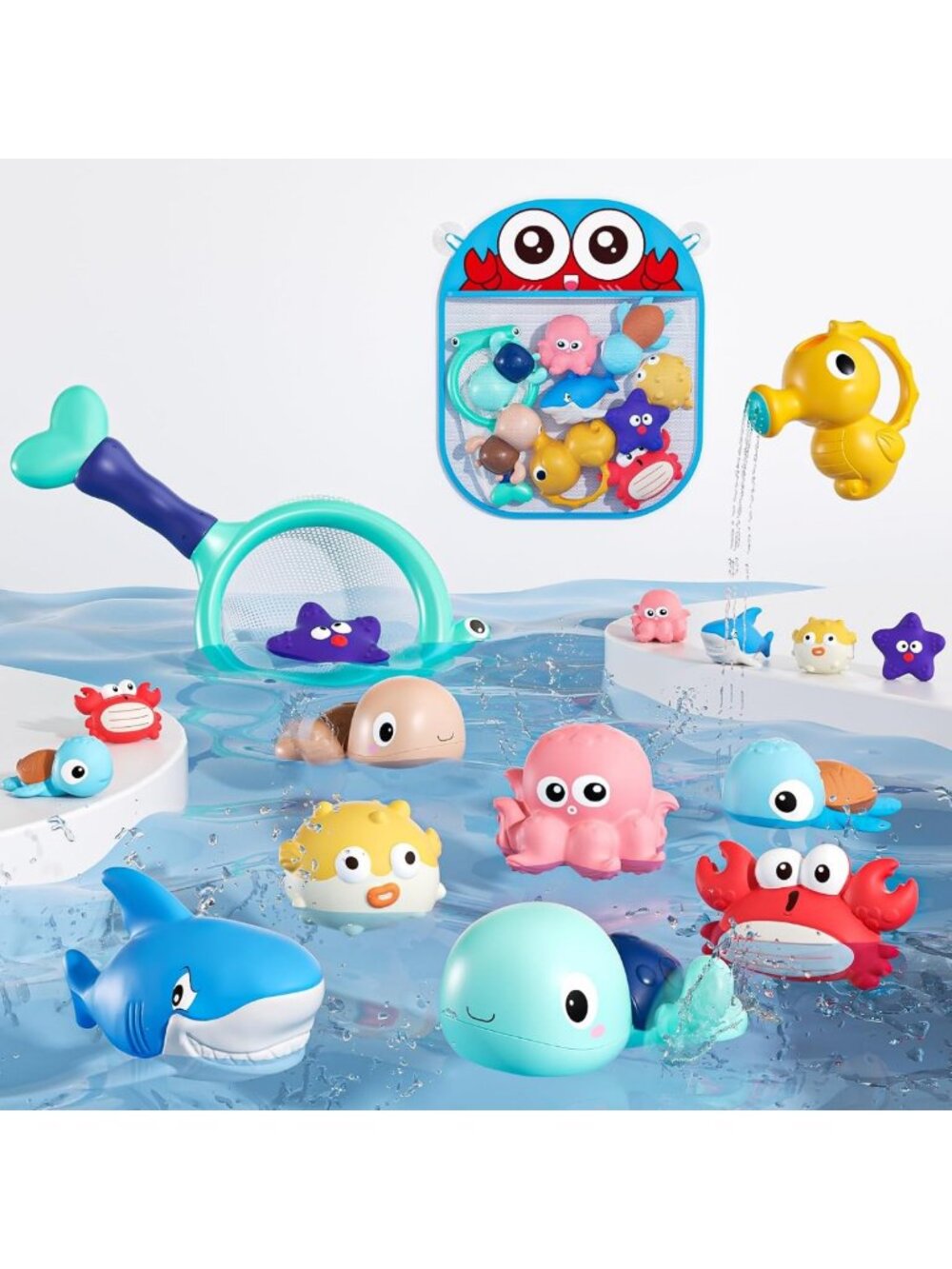 Fun Bath Toy Set for Babies 6-18 Months - No Hole Sea Animal Fishing Game